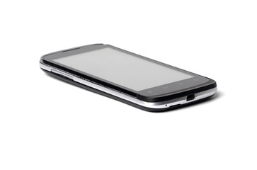 black phone on white background, close-up image