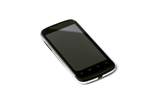 black phone on white background, close-up image