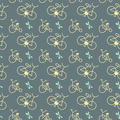 bike and dragonfly vector seamless pattern