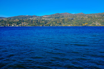 view of Lake Maggiore the second largest lake in Italy, windy day with waves
