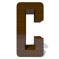 Conceptual wood or wooden brown font or type, timber or lumber industry piece isolated on white background. Educative hadwood material, smooth surface mahogany handmade sculpted 3D illustration object