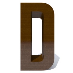 Conceptual wood or wooden brown font or type, timber or lumber industry piece isolated on white background. Educative hadwood material, smooth surface mahogany handmade sculpted 3D illustration object