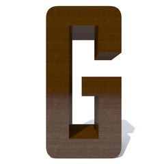 Conceptual wood or wooden brown font or type, timber or lumber industry piece isolated on white background. Educative hadwood material, smooth surface mahogany handmade sculpted 3D illustration object