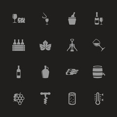 Wine icons - Gray symbol on black background. Simple illustration. Flat Vector Icon.