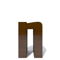 Conceptual wood or wooden brown font or type, timber or lumber industry piece isolated on white background. Educative hadwood material, smooth surface mahogany handmade sculpted 3D illustration object