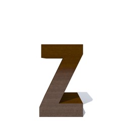 Conceptual wood or wooden brown font or type, timber or lumber industry piece isolated on white background. Educative hadwood material, smooth surface mahogany handmade sculpted 3D illustration object