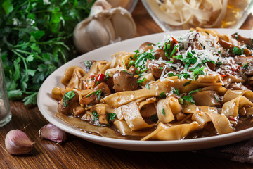 Tagliatelle pasta with champignon