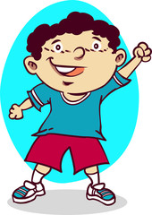 happy kid one arm up cartoon style vector illustration