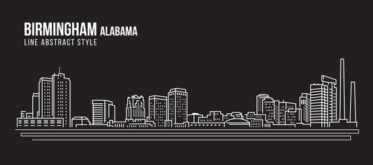 Cityscape Building Line art Vector Illustration design - Birmingham city Alabama - obrazy, fototapety, plakaty