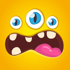 Angry cartoon yellow monster with three eyes. Vector Halloween  monster avatar scream