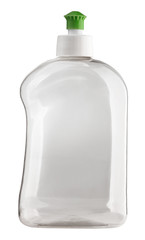 Empty plastic transparent bottle with dispenser a white background with clipping path.