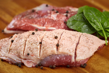 Raw duck breast for cooking