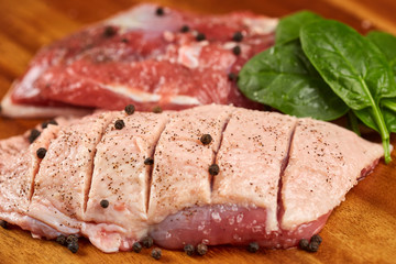 Raw duck breast for cooking