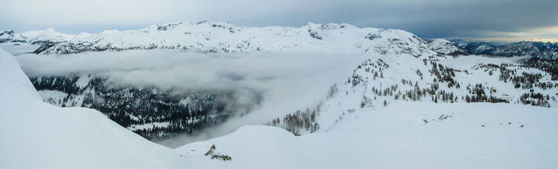 Alps, landscape on Tauplitz Alm, covered with snow