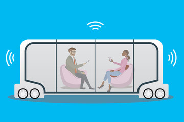 autonomous car or bus and internet of things iot concept self-driving car