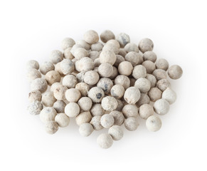 White pepper corns isolated on white background with clipping path