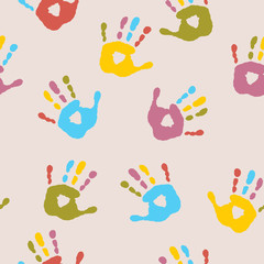Stylish seamless pattern with colorful palm prints