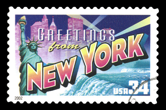 Vintage 2002 United States of America cancelled postage stamp  showing Greetings From New York city