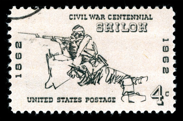 Vintage 1961 United States of America cancelled postage stamp  showing a rifleman at the Battle of...