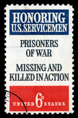Obraz premium Vintage 1970 United States of America cancelled postage stamp honouring US sevicemen Prisoners of War missing and killed in action