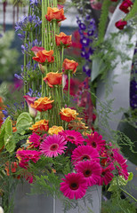 A still life floral arrangement using colourful flowers