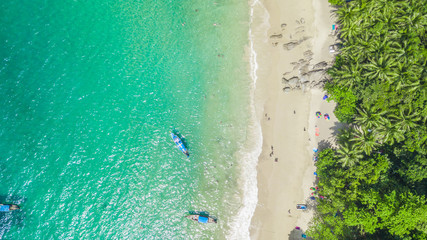 Aerial view shooting of Phuket beach, Phuket, Thailand, Aerial view Tropical white sand beach with...