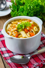 Bean soup with penne pasta.