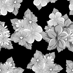 abstract seamless pattern of flowers on black background. for card designs, greeting cards, birthday invitations, Valentine's day, party, holiday.