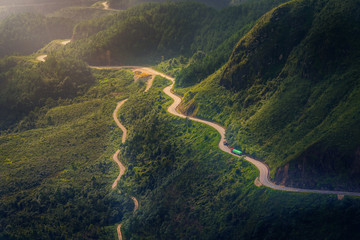 The road between mountains in Sa Pa, Vietnam.