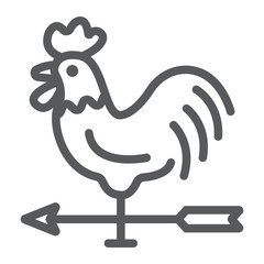 Rooster weather vane line icon, farming and agriculture, cock sign vector graphics, a linear pattern on a white background, eps 10.