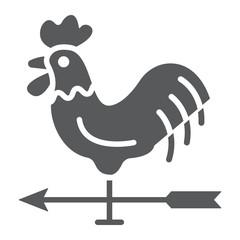 Rooster weather vane glyph icon, farming and agriculture, cock sign vector graphics, a solid pattern on a white background, eps 10.
