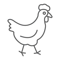 Chicken thin line icon, farming and agriculture, animal bird vector graphics, a linear pattern on a white background, eps 10.