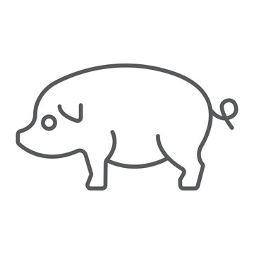 Pig thin line icon, farming and agriculture, pork meat vector graphics, a linear pattern on a white background, eps 10.