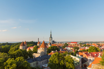 Naklejka na ściany i meble Panorama Panoramic Scenic View Landscape Old City Town Tallinn In Estonia