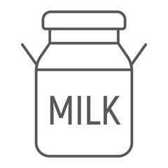 Milk can thin line icon, farming and agriculture, milk container sign vector graphics, a linear pattern on a white background, eps 10.