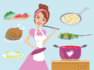 Housewife cooking dinner