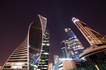 Obraz premium Night view of the Moscow International Business Center, also referred to as Moscow City is a commercial district in central Moscow, Russia