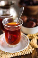 Dried dates fruits with tea for iftar