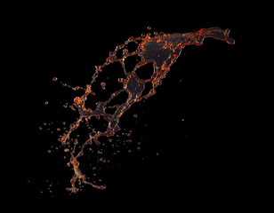 splash of ink isolated on black background. golden splash close-up. golden water splash. oil splash. water spray with drops isolated.