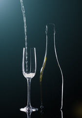 catering service. Silhouette champagne. Party. Champagne on black background