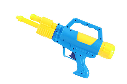 Plastic water gun toy isolated over white