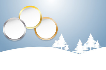 Sports Rank as a white circles with golden, silver and bronzed edges. Winter snow landscape in the background.