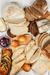 Many different types of bread shot from above