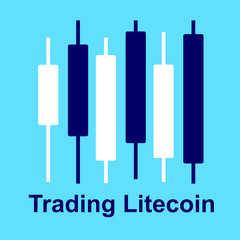 Litecoin trading strategy. Graphic diagram and cryptocurrency isolated on white background. Trading design concept. Vector illustration. Flat design.