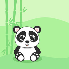 Cute panda on green background