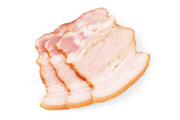 Smoked boneless piece of ham isolated on white background