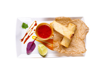 Origenugal traditional egg roll egg Spring rolls on a white background.