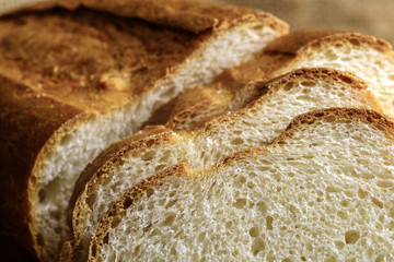 close-up of white bread on a canvas background Russian bread