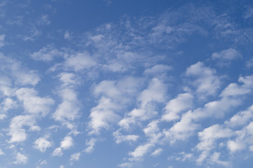 White fluffy small clouds on the light-blue sky