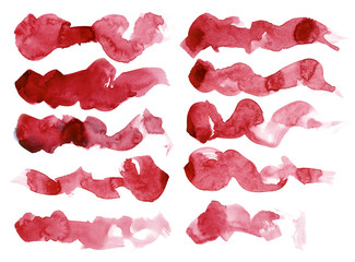 Watercolour. Set of abstract red watercolor stroke isolated on white background.